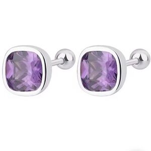New .925 Silver Amethyst Screw Back Earrings
